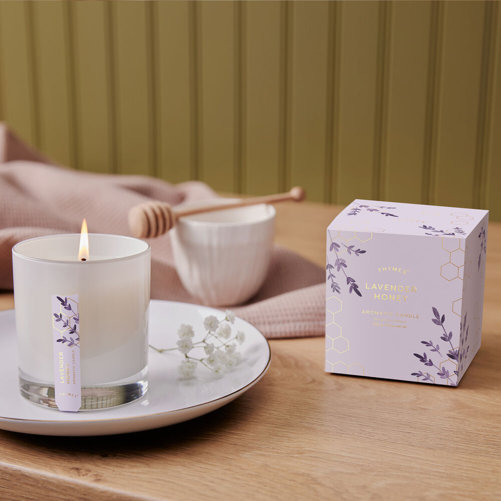 Thymes Lavender Honey Aromatic Candle is vegan and cruelty free image number 1